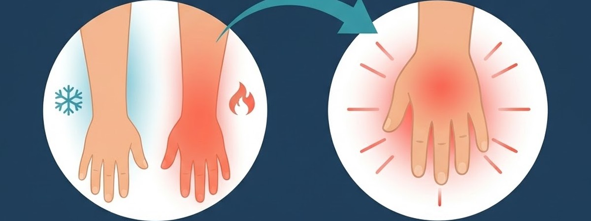 Diagram of one limb with temperature asymmetry in complex regional pain syndrome