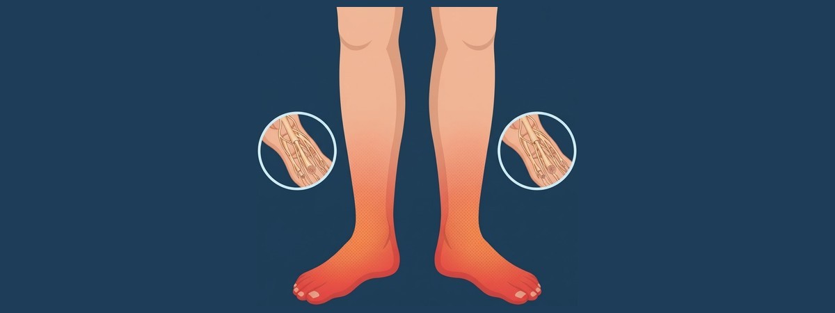 Diagram of nerve pain in both feet caused by diabetic neuropathy