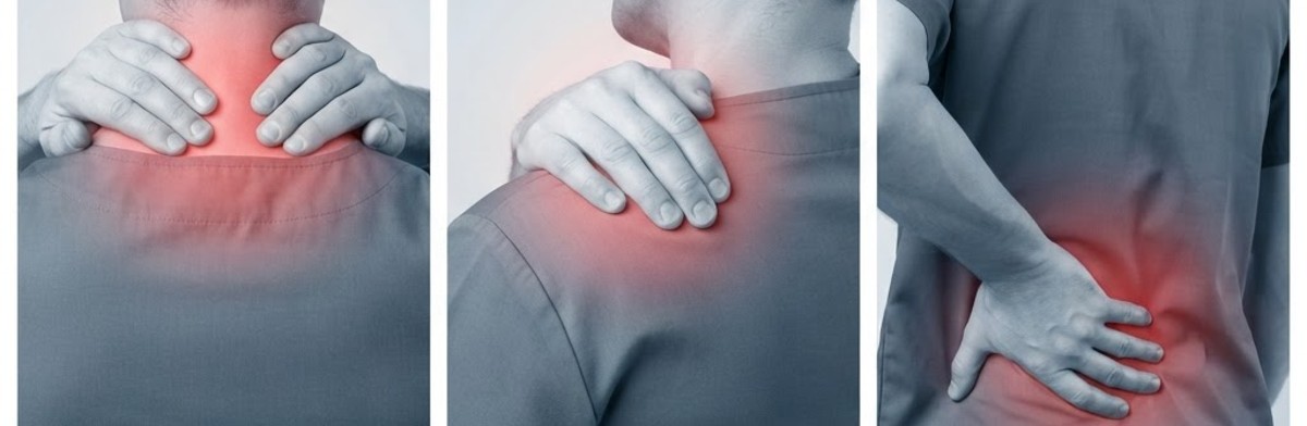 Multiple body pain points - neck, shoulder and lower back - illustrating widespread fibromyalgia pain
