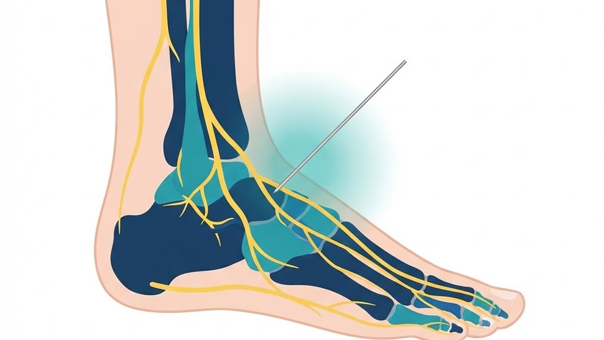 Medical diagram illustrating an ankle nerve block
