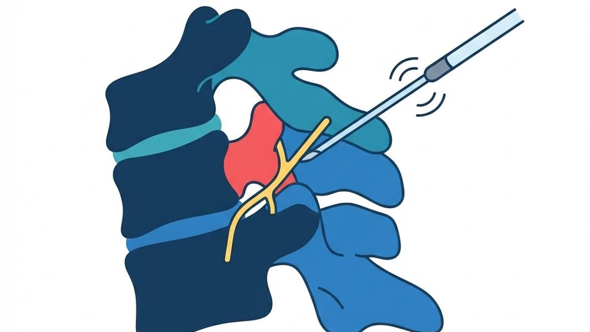 Medical diagram illustrating cervical facet radiofrequency neurotomy