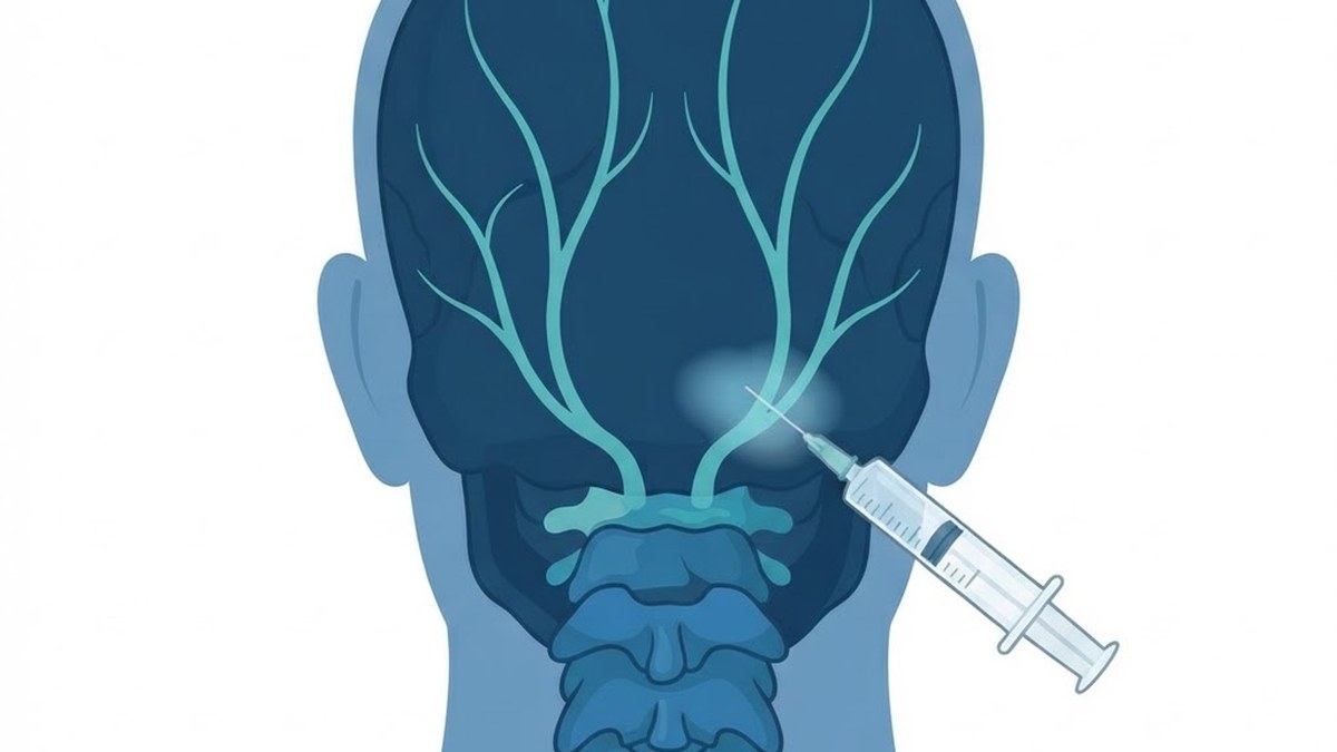 Medical diagram illustrating occipital nerve block