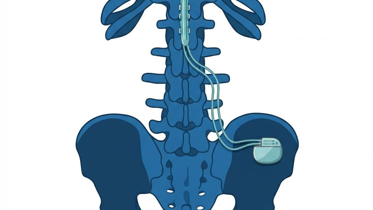 Medical diagram illustrating spinal cord stimulation