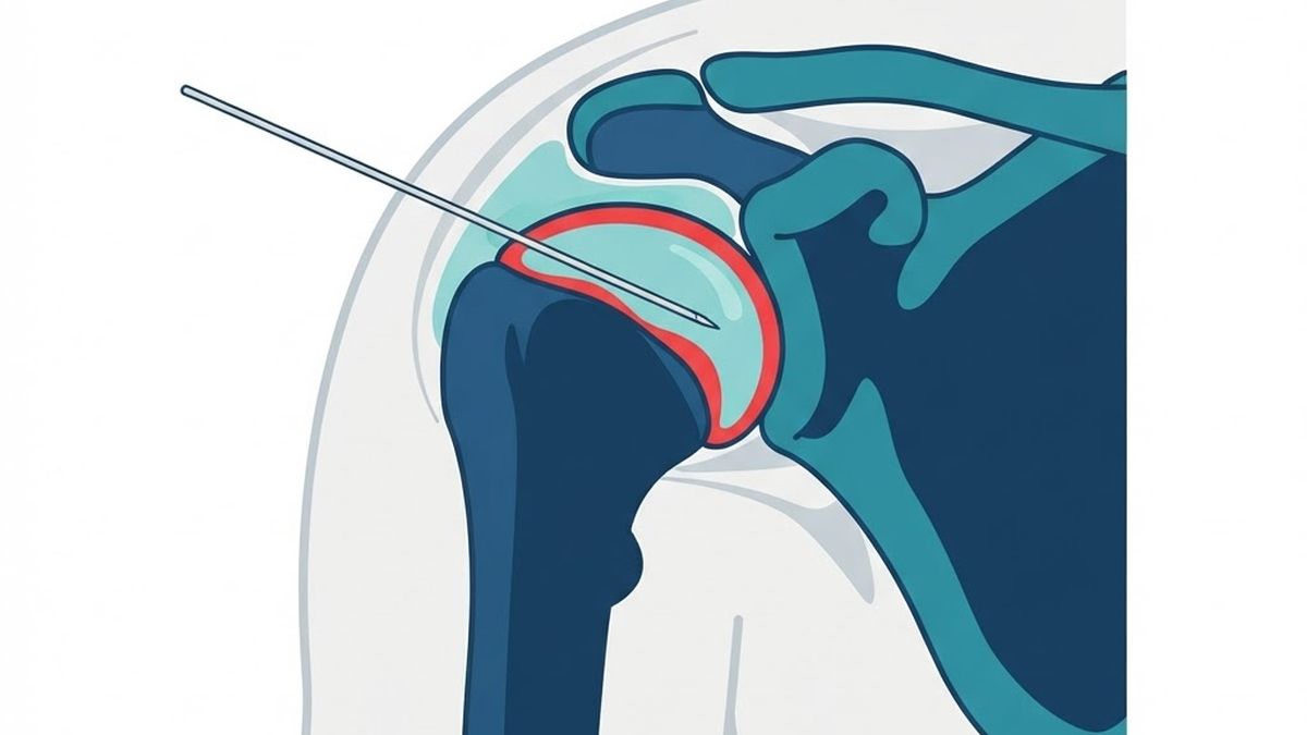 Medical diagram illustrating a glenohumeral joint injection into the shoulder joint space